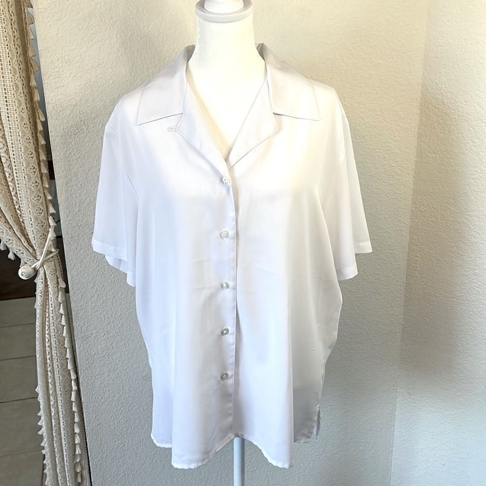 Elementz Women's White Short Sleeve Collared Button- Blouse ~ Size XL